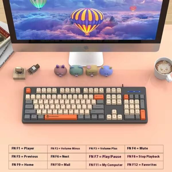 104 Keys Gaming Keyboard with 3 Colors Keycaps - Image 3