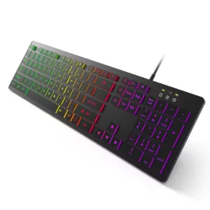 RGB wired gaming keyboard with quiet keys and USB connection